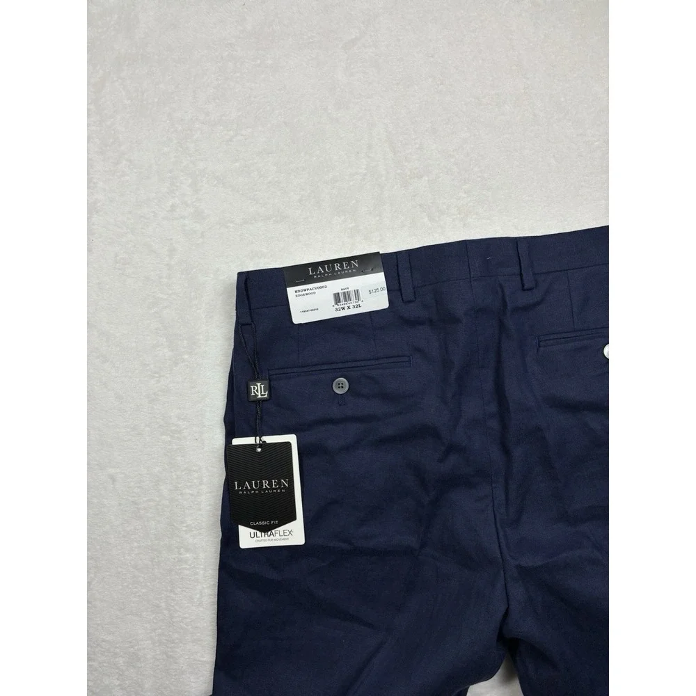NWT Mens Lauren Ralph Lauren Men Ultra Flex Classic Fit Navy Linen Pants 32x32